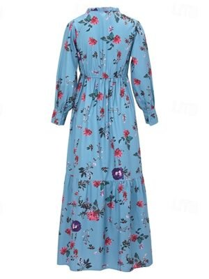 Elegant Regular Fit Floral V Neck Long Sleeve Maxi Dress - Image 5