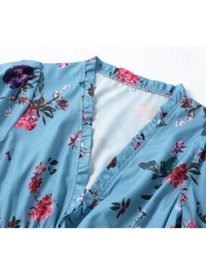 Elegant Regular Fit Floral V Neck Long Sleeve Maxi Dress - Image 6