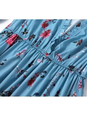 Elegant Regular Fit Floral V Neck Long Sleeve Maxi Dress - Image 7