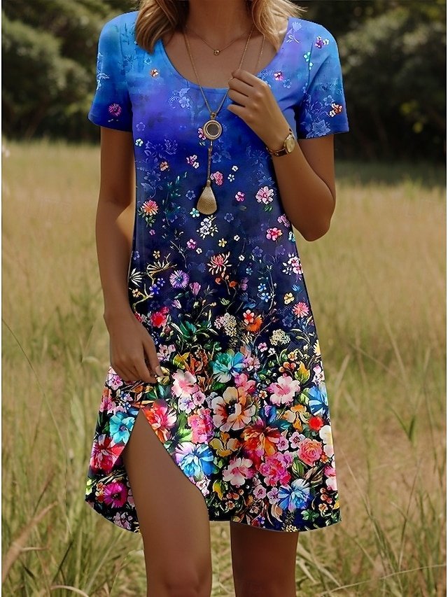 Elegant Regular Fit Floral V Neck Short Sleeve Mini Dress - Image 1
