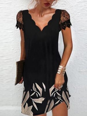 Elegant Regular Fit Floral V Neck Short Sleeve Midi Dress - Image 1