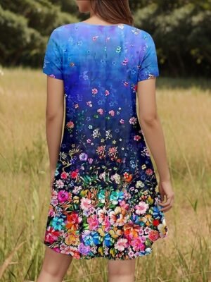 Elegant Regular Fit Floral V Neck Short Sleeve Mini Dress - Image 2