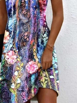 Elegant Regular Fit Floral V Neck Sleeveless Mini Sundress - Image 4