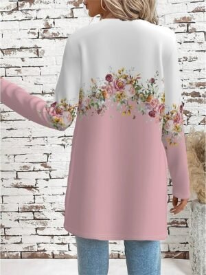 Elegant Regular Fit Geometric Crewneck Long Sleeve Long Jacket - Image 24