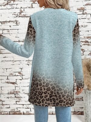Elegant Regular Fit Geometric Crewneck Long Sleeve Long Jacket - Image 9