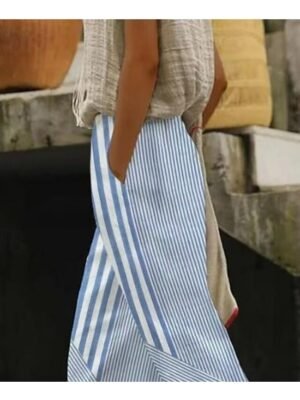 Elegant Regular Fit Geometric High Waist Full Length Pants - Image 2