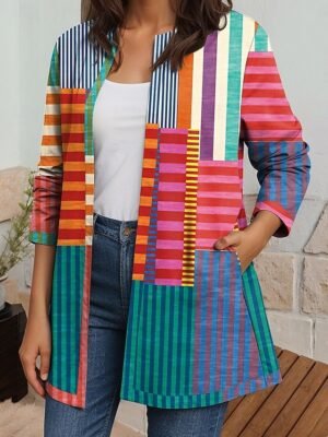 Elegant Regular Fit Geometric Print Long Sleeve Blazer - Image 1