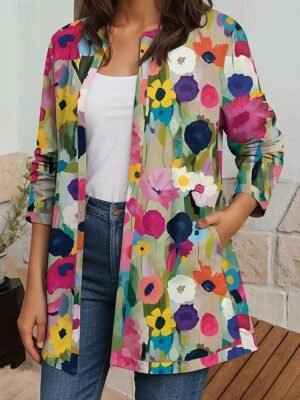 Elegant Regular Fit Geometric Print Long Sleeve Blazer - Image 11
