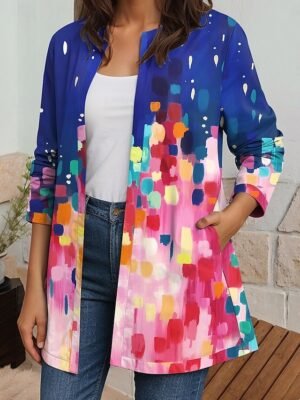 Elegant Regular Fit Geometric Print Long Sleeve Blazer - Image 5