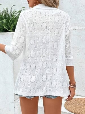 Elegant Regular Fit Lace Patchwork Turndown 3/4 Sleeve Blazer - Image 6