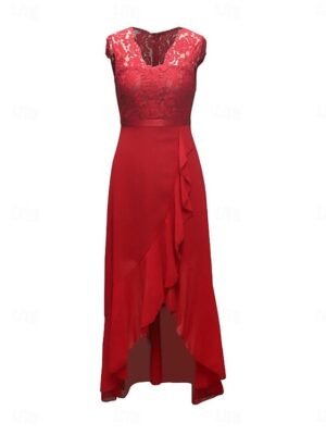 Elegant Regular Fit Lace V Neck Short Sleeve Maxi Dress - Image 13
