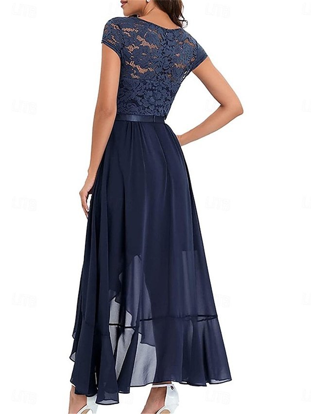 Elegant Regular Fit Lace V Neck Short Sleeve Maxi Dress - Image 2