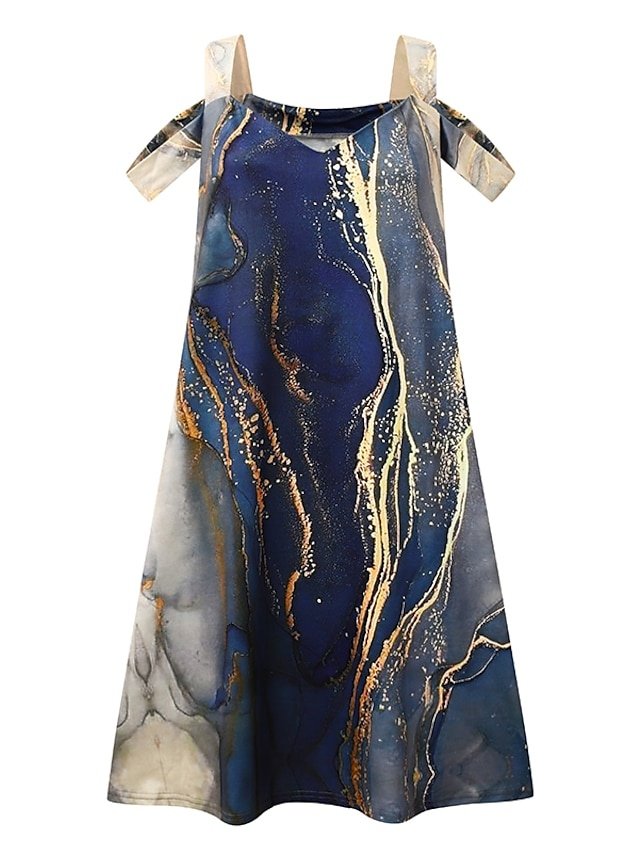 Elegant Regular Fit Marble Sweetheart Short Sleeve Midi Dress - Image 2