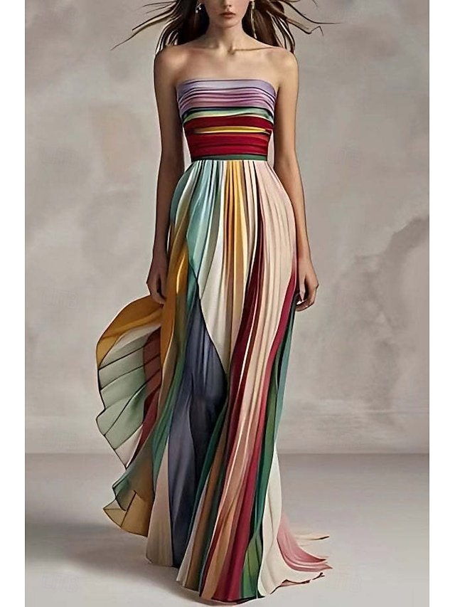 Elegant Regular Fit Multicolor Off Shoulder Sleeveless Long Maxi Dress - Image 1