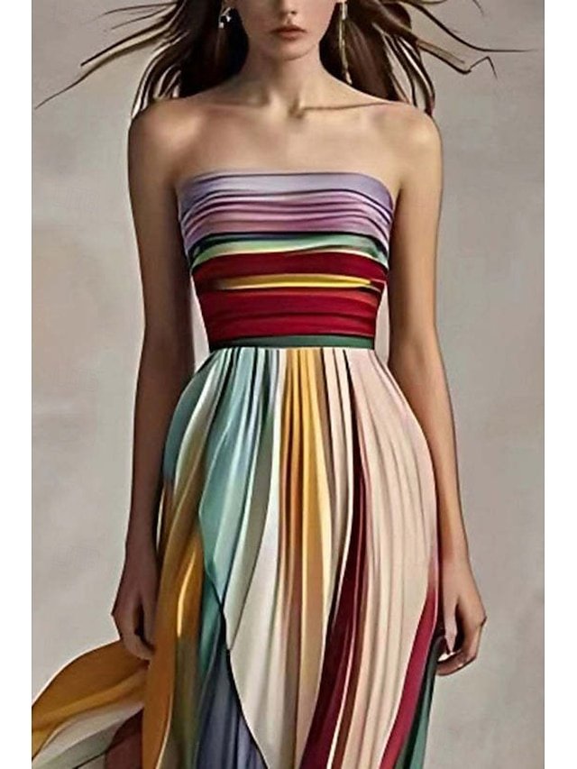 Elegant Regular Fit Multicolor Off Shoulder Sleeveless Long Maxi Dress - Image 2