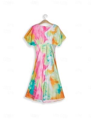 Elegant Regular Fit Ombre Print V Neck Short Sleeve Midi Dress - Image 21