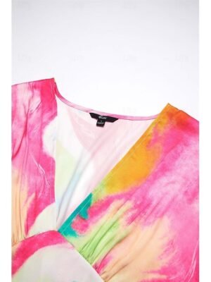 Elegant Regular Fit Ombre Print V Neck Short Sleeve Midi Dress - Image 22