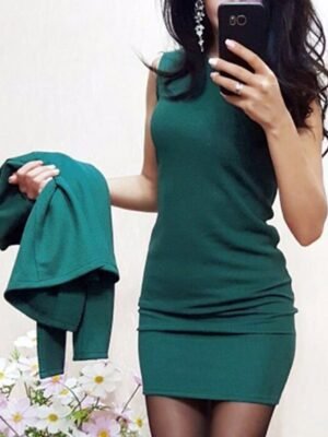 Elegant Regular Fit Patchwork Crew Neck Long Sleeve Mini Dress Set - Image 4