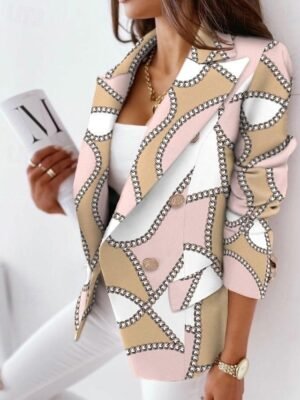 Elegant Regular Fit Plaid Notch Lapel Long Blazer - Image 4