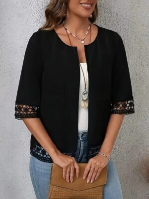 Elegant Regular Fit Plain Crewneck Half Sleeve Jacket - Image 3