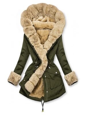 Elegant Regular Fit Plain Hoodie Fur Collar Long Sleeve Parka - Image 3