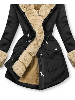 Elegant Regular Fit Plain Hoodie Fur Collar Long Sleeve Parka - Image 4