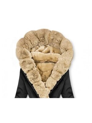 Elegant Regular Fit Plain Hoodie Fur Collar Long Sleeve Parka - Image 5
