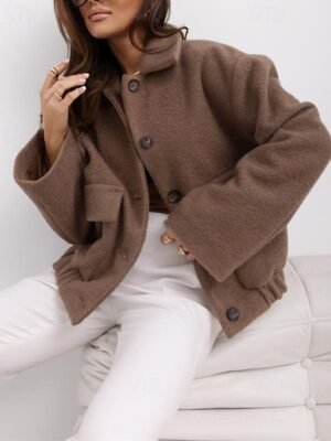 Elegant Regular Fit Plain Lapel Long Sleeve Coat - Image 10