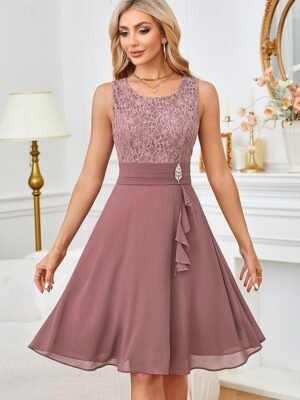 Elegant Regular Fit Plain Round Neck 3/4 Sleeve Knee Length Dress Set - Image 6