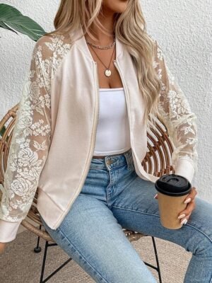 Elegant Regular Fit Plain Stand Collar Long Sleeve Bomber Jacket - Image 8