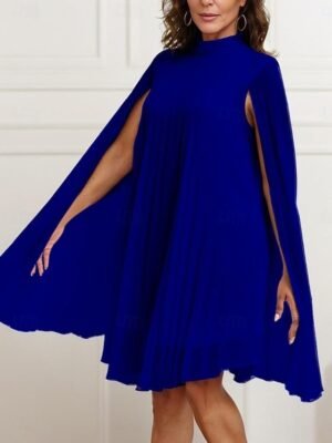 Elegant Regular Fit Plain Turtleneck Long Sleeve Mini Dress - Image 1