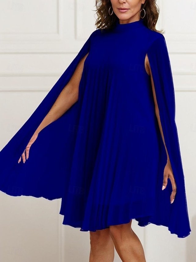 Elegant Regular Fit Plain Turtleneck Long Sleeve Mini Dress - Image 1