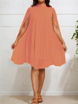 Elegant Regular Fit Plain Turtleneck Long Sleeve Mini Dress - Image 2