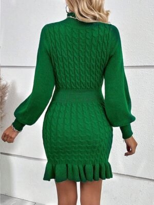 Elegant Regular Fit Plain Turtleneck Long Sleeve Mini Jumper Dress - Image 2