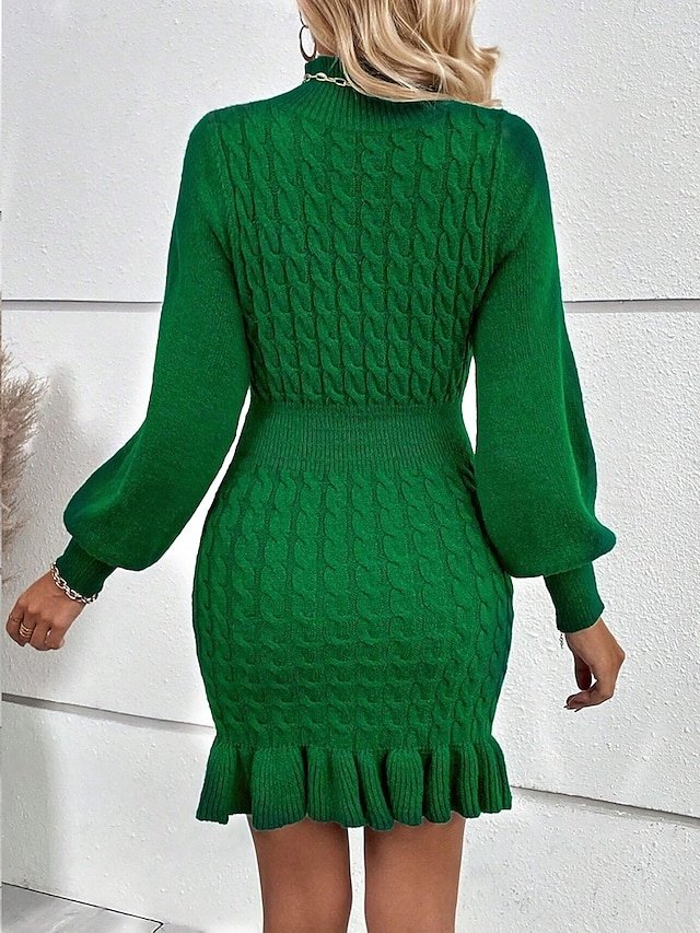 Elegant Regular Fit Plain Turtleneck Long Sleeve Mini Jumper Dress - Image 2