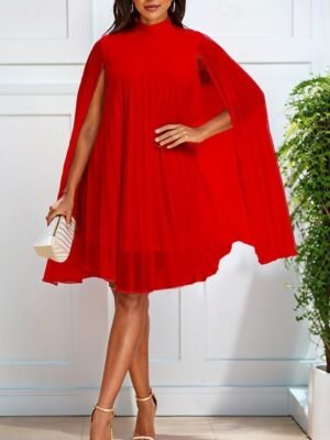 Elegant Regular Fit Plain Turtleneck Long Sleeve Mini Dress - Image 4