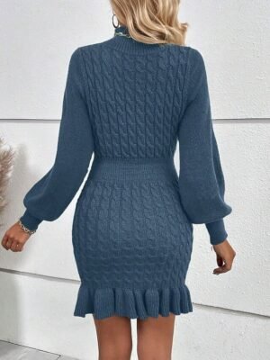Elegant Regular Fit Plain Turtleneck Long Sleeve Mini Jumper Dress - Image 4