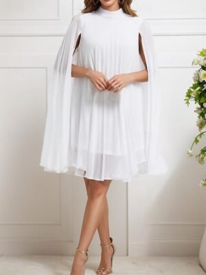 Elegant Regular Fit Plain Turtleneck Long Sleeve Mini Dress - Image 5