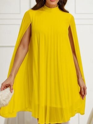 Elegant Regular Fit Plain Turtleneck Long Sleeve Mini Dress - Image 6