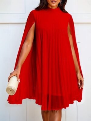 Elegant Regular Fit Plain Turtleneck Long Sleeve Mini Dress - Image 9