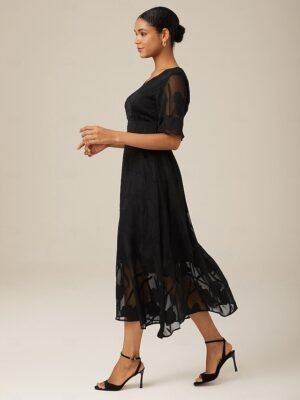 Elegant Regular Fit Plain V Neck Flutter Sleeve Maxi Dress - Image 21