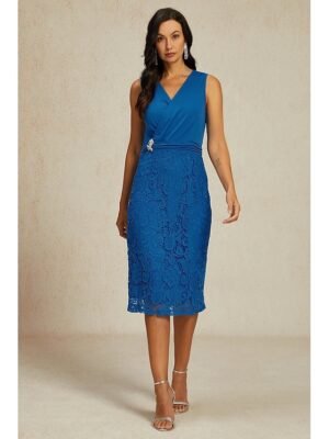 Elegant Regular Fit Plain V Neck Long Sleeve Midi Dress Set - Image 4