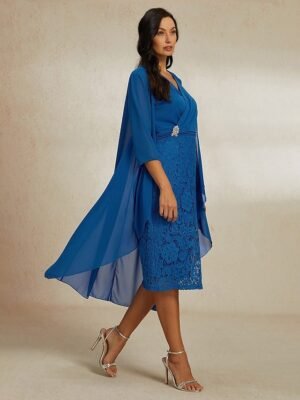 Elegant Regular Fit Plain V Neck Long Sleeve Midi Dress Set - Image 8