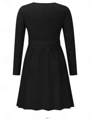 Elegant Regular Fit Plain V Neck Sleeveless Midi Sweater Dress - Image 5