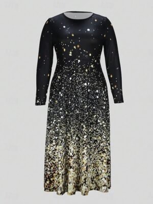 Elegant Regular Fit Polka Dot Crew Neck Long Sleeve Maxi Dress - Image 1