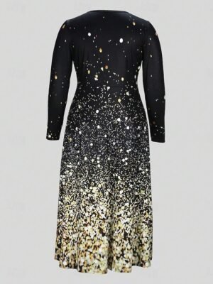 Elegant Regular Fit Polka Dot Crew Neck Long Sleeve Maxi Dress - Image 2