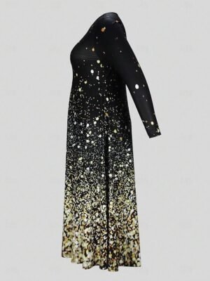 Elegant Regular Fit Polka Dot Crew Neck Long Sleeve Maxi Dress - Image 3