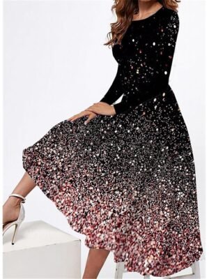 Elegant Regular Fit Polka Dot Crew Neck Long Sleeve Maxi Dress - Image 6