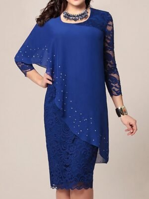 Elegant Regular Fit Pure Colour Crew Neck 3/4 Sleeve Midi Dress - Image 1