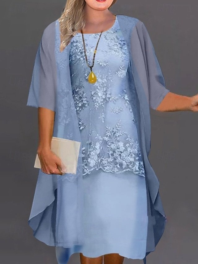 Elegant Regular Fit Pure Colour Crew Neck Half Sleeve Knee Length Dress Set - Image 1